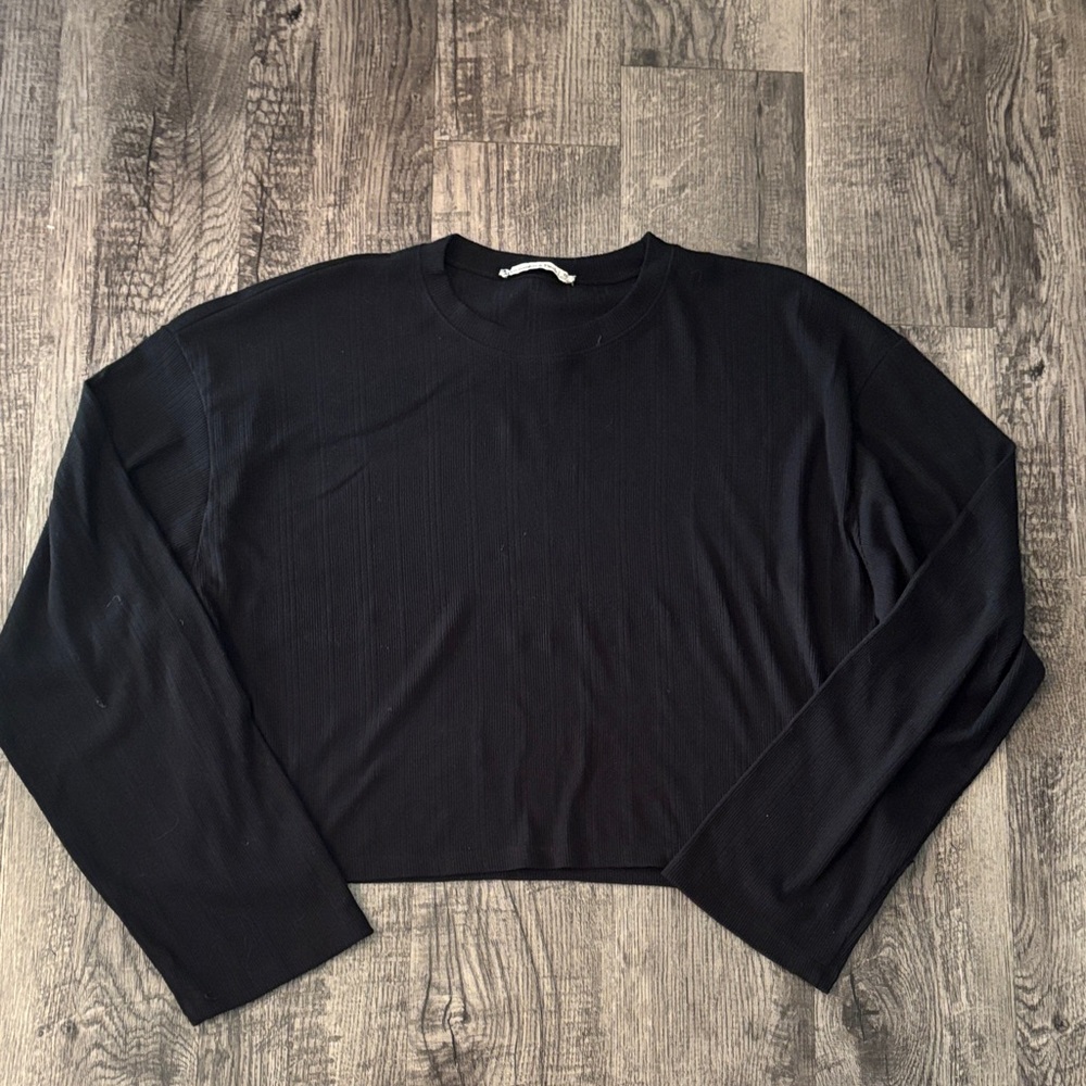 Abercrombie & Fitch Ribbed Cropped Pajama Top - Black - Size XLarge